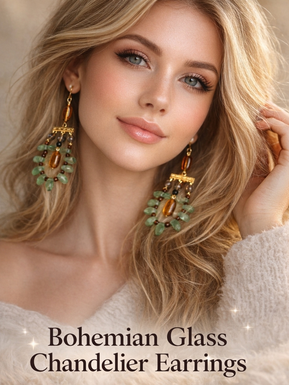 Bohemian Glass natural tones‎ chandelier type earrings